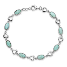 Load image into Gallery viewer, Sterling Silver Rhodium-plated Polished Oval Larimar &amp; Heart Bracelet
