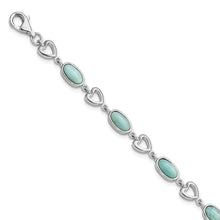 Load image into Gallery viewer, Sterling Silver Rhodium-plated Polished Oval Larimar &amp; Heart Bracelet
