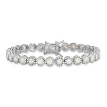 Load image into Gallery viewer, Sterling Silver Rhodium-plated Beaded White Created Opal Inlay Bracelet
