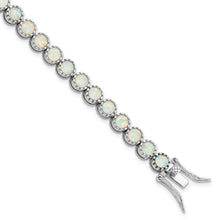 Load image into Gallery viewer, Sterling Silver Rhodium-plated Beaded White Created Opal Inlay Bracelet
