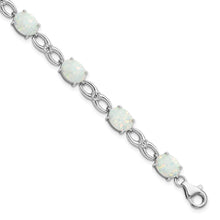 Load image into Gallery viewer, Sterling Silver Rhodium-plated Polished White Created Opal &amp; CZ Bracelet
