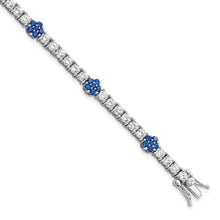 Load image into Gallery viewer, Sterling Silver Rhodium-plated Cr Blue Spinel &amp; CZ Flower 7in Bracelet
