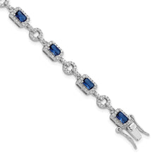 Load image into Gallery viewer, Sterling Silver Rhodium-plated CZ and Blue Glass Stone 7.75 inch Bracelet
