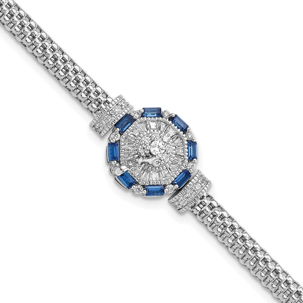 Sterling Silver Rhodium-plated Polished Blue & White CZ Bracelet