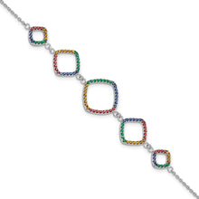 Load image into Gallery viewer, Sterling Silver 7in w/1in ext RH-plated Multi-color Nano Crystal Bracelet
