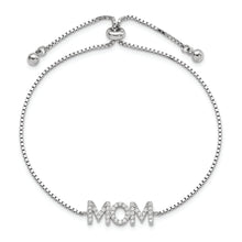 Load image into Gallery viewer, Sterling Silver Polished Rhodium-plated Pav? CZ MOM Adjustable Bracelet
