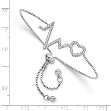 Load image into Gallery viewer, Sterling Silver Polished Rhodium Micro Pav? CZ Heartbeat Adj. Bracelet
