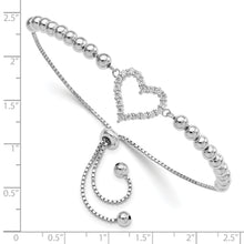 Load image into Gallery viewer, Sterling Silver Rhodium-plated Beaded CZ Heart Adjustable Bracelet
