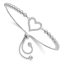 Load image into Gallery viewer, Sterling Silver Rhodium-plated Beaded CZ Heart Adjustable Bracelet
