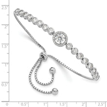 Load image into Gallery viewer, Sterling Silver Rhodium-plated Bezel Set CZ &amp; Halo CZ Adjustable Bracelet
