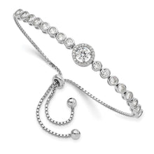 Load image into Gallery viewer, Sterling Silver Rhodium-plated Bezel Set CZ &amp; Halo CZ Adjustable Bracelet
