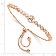 Load image into Gallery viewer, Sterling Silver Rose-tone Bezel Set CZ &amp; CZ Halo Adjustable Bracelet
