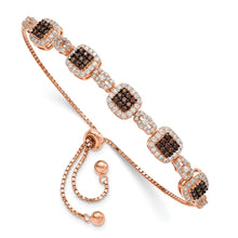 Load image into Gallery viewer, Sterling Silver Rose-tone Black Rhodium-plate Fancy CZ Adjustable Bracelet

