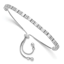 Load image into Gallery viewer, Sterling Silver Polished Rhodium-plated CZ Adjustable Bracelet
