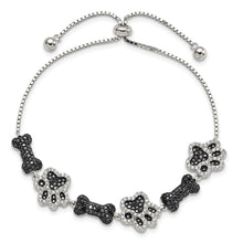 Load image into Gallery viewer, Sterling Silver Polished CZ Paw Print &amp; Dog Bone Adj Bracelet
