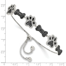 Load image into Gallery viewer, Sterling Silver Polished CZ Paw Print &amp; Dog Bone Adj Bracelet
