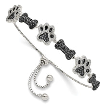 Load image into Gallery viewer, Sterling Silver Polished CZ Paw Print &amp; Dog Bone Adj Bracelet
