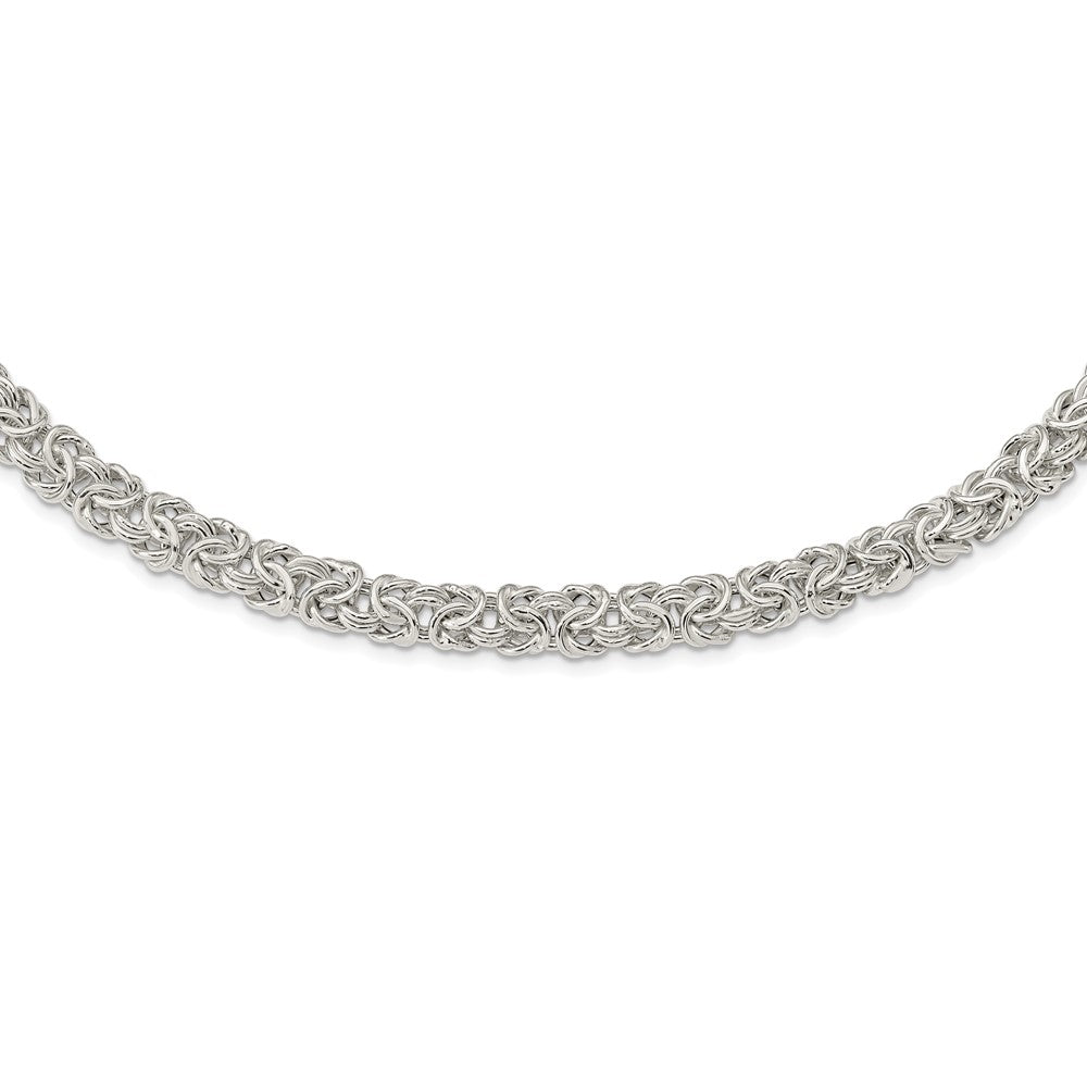 Sterling Silver Polished 9.3mm Flat Byzantine 17in Chain