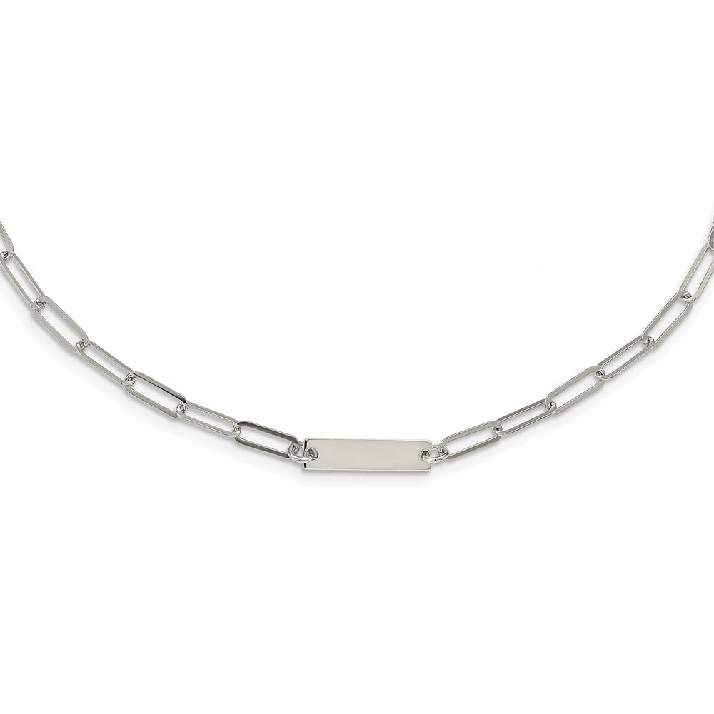 Sterling Silver Rhodium-plated Polished Bar w/ 2in ext. Necklace