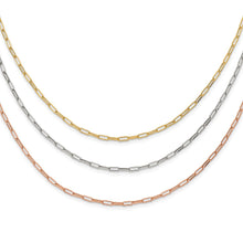 Load image into Gallery viewer, Sterling Silver RH-plate Rose/Yellow-tone Paperclip Link 3-strand Necklac
