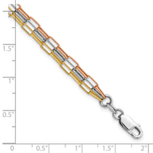 Load image into Gallery viewer, Sterling Silver RH-plate Rose &amp; Yellow-tone Paperclip Link 3-strand Brace
