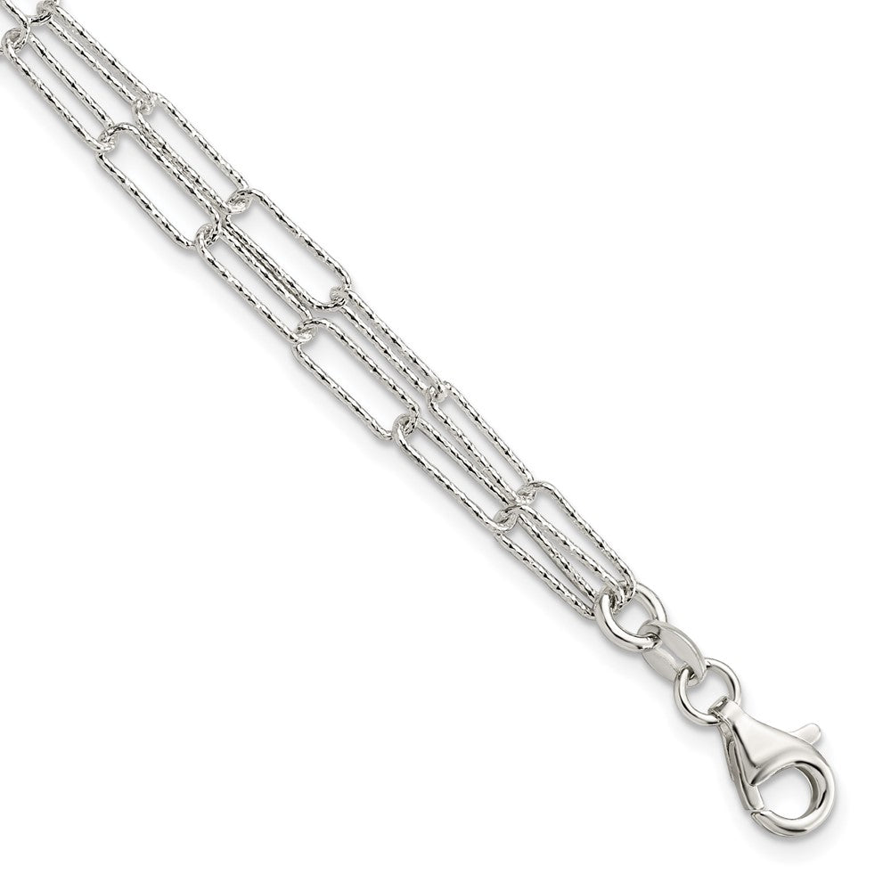 Sterling Silver Two D/C Fancy Link w/1 in ext. Bracelet