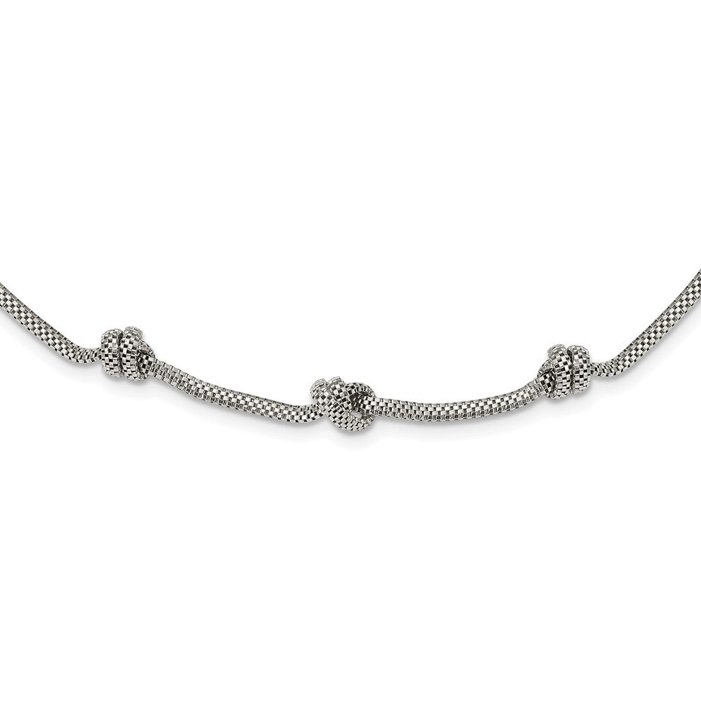 Sterling Silver Rhodium-plated Knotted Mesh w/2in Ext Necklace