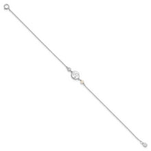 Load image into Gallery viewer, Sterling Silver Rhodium-plated CZ FW Cultured Pearl w/ Hearts Bracelet
