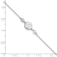 Load image into Gallery viewer, Sterling Silver Rhodium-plated CZ FW Cultured Pearl w/ Hearts Bracelet
