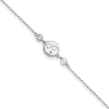 Load image into Gallery viewer, Sterling Silver Rhodium-plated CZ FW Cultured Pearl w/ Hearts Bracelet
