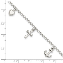 Load image into Gallery viewer, Sterling Silver Cross, Anchor, Heart Bracelet
