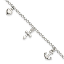 Load image into Gallery viewer, Sterling Silver Cross, Anchor, Heart Bracelet

