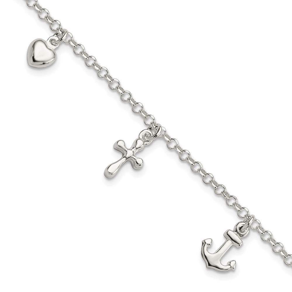 Sterling Silver Cross, Anchor, Heart Bracelet