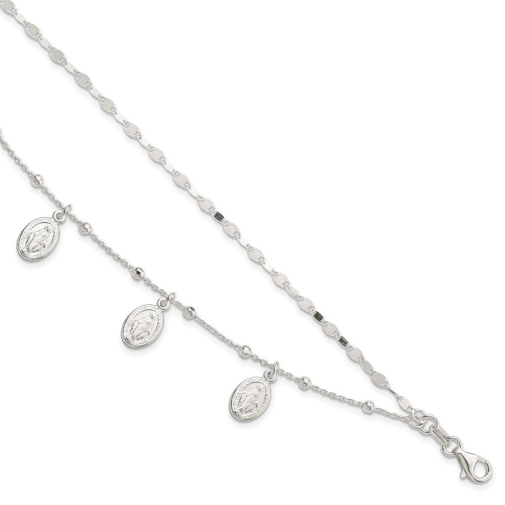 Sterling Silver Dbl Miraculous Medal w/1 in ext. Bracelet