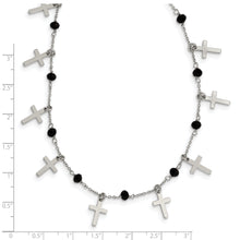Load image into Gallery viewer, Sterling Silver Rhodium-plated Black Crystal Cross w/ 1.25in ext. Necklace
