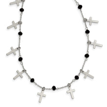 Load image into Gallery viewer, Sterling Silver Rhodium-plated Black Crystal Cross w/ 1.25in ext. Necklace

