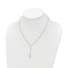 Load image into Gallery viewer, Sterling Silver Rose-tone Rose Quartz Beaded Cross w/2 in ext. Necklace
