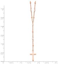 Load image into Gallery viewer, Sterling Silver Rose-tone Rose Quartz Beaded Cross w/2 in ext. Necklace

