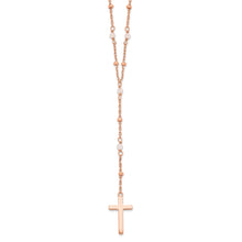 Load image into Gallery viewer, Sterling Silver Rose-tone Rose Quartz Beaded Cross w/2 in ext. Necklace
