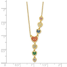 Load image into Gallery viewer, Sterling Silver Gold-tone Multicolor CZ Hearts 16.75 inch Necklace
