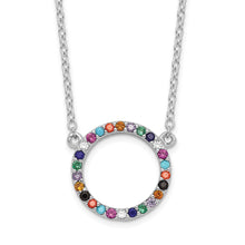 Load image into Gallery viewer, Sterling Silver Rhodium-plated Polished Multi-color Circle CZ Necklace
