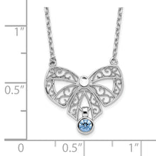 Load image into Gallery viewer, Sterling Silver Rhodium-plated Polished March Bow CZ Birthstone Necklace
