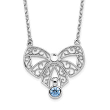 Load image into Gallery viewer, Sterling Silver Rhodium-plated Polished March Bow CZ Birthstone Necklace
