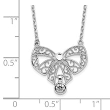 Load image into Gallery viewer, Sterling Silver Rhodium-plated Polished April Bow CZ Birthstone Necklace
