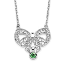 Load image into Gallery viewer, Sterling Silver Rhodium-plated Polished May Bow CZ Birthstone Necklace
