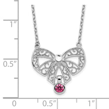 Load image into Gallery viewer, Sterling Silver Rhodium-plated Polished July Bow CZ Birthstone Necklace
