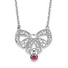 Load image into Gallery viewer, Sterling Silver Rhodium-plated Polished July Bow CZ Birthstone Necklace
