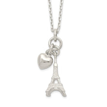 Load image into Gallery viewer, Sterling Silver Polished Eiffel Tower &amp; Heart Necklace
