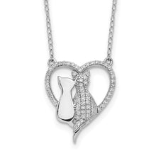 Load image into Gallery viewer, Sterling Silver Rhodium-plated Polished CZ Cats w/2 in ext. Necklace
