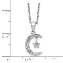 Load image into Gallery viewer, Sterling Silver Polished Rhodium-plated CZ Moon &amp; Star 18in Necklace
